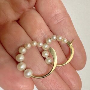 Pearl Hoop Earrings 14K Yellow Gold